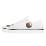 White Canvas Sneakers with Gilded Tiger Crest Motifs
