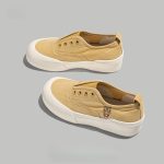 Beige Suede Slip-On Platform Sneakers with Detailed Tiger Embroidery