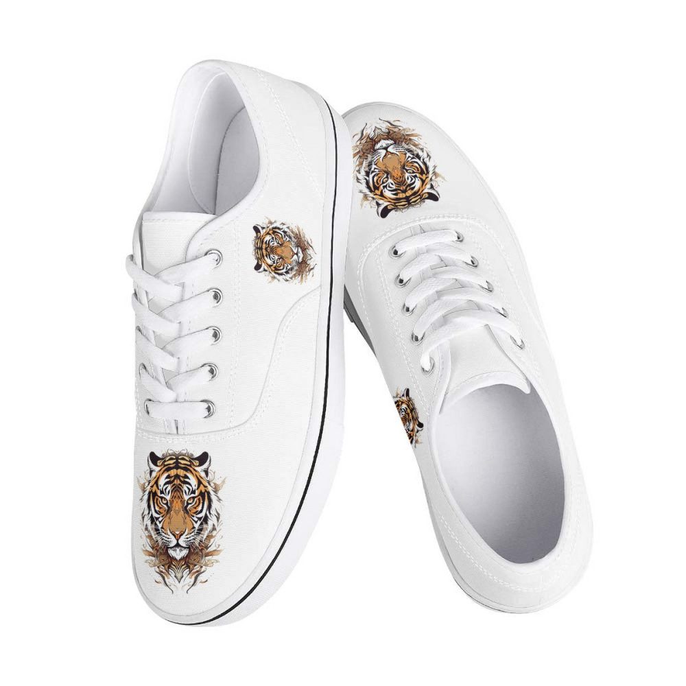White Canvas Sneakers with Watercolor Tiger Prints